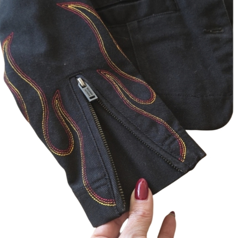 Harley-Davidson Black Women’s Jacket with Flame Cuff  and Back Detail - Picture 2 of 8